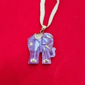 14K 585 Yellow Gold Amethyst Elephant Pendant Charm